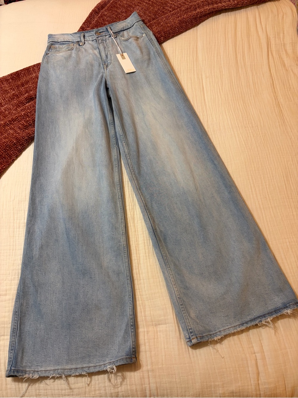 Good American Good Skate Light Blue Wide-Leg Flare Jeans